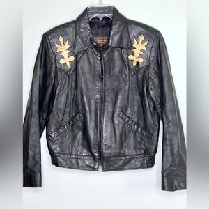 Vintage David James Unisex Black Leather Western Style Jacket 42R